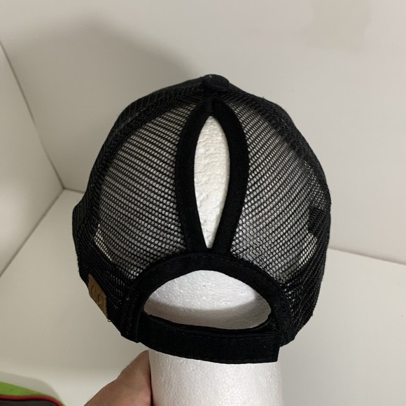 I'm that Cheer Mom Glitter Black Trucker Adjustable Strap Back Ponytail Hat Cap - Picture 5 of 11